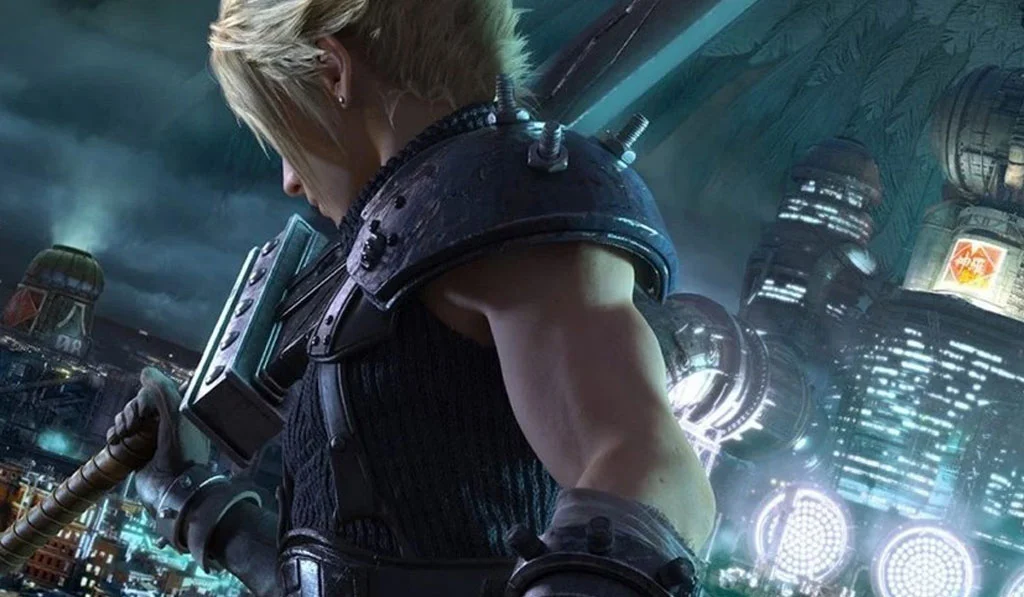 Close-up dos detalhes gráficos de Cloud Strife em Final Fantasy VII Remake Intergrade para Xbox e Switch 2.